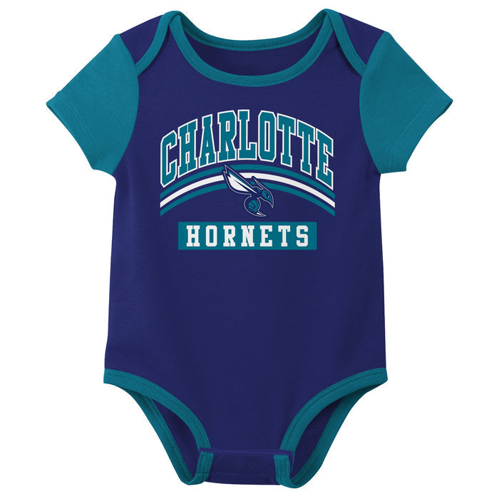 Outerstuff NBA Newborn Baby and Infant Short Sleeve Bodysuit Variety 3-Pack - Charlotte Hornets