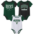 Outerstuff NBA Newborn Baby and Infant Short Sleeve Bodysuit Variety 3-Pack - Milwaukee Bucks
