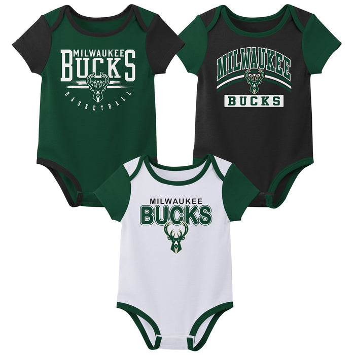 Outerstuff NBA Newborn Baby and Infant Short Sleeve Bodysuit Variety 3-Pack - Milwaukee Bucks
