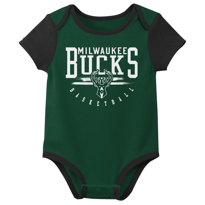 Outerstuff NBA Newborn Baby and Infant Short Sleeve Bodysuit Variety 3-Pack - Milwaukee Bucks