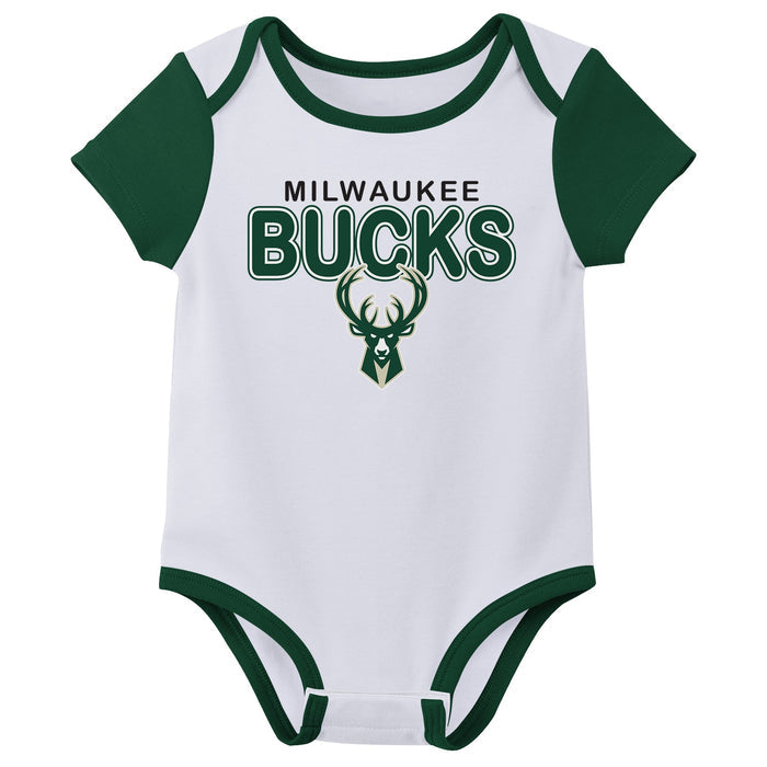 Outerstuff NBA Newborn Baby and Infant Short Sleeve Bodysuit Variety 3-Pack - Milwaukee Bucks