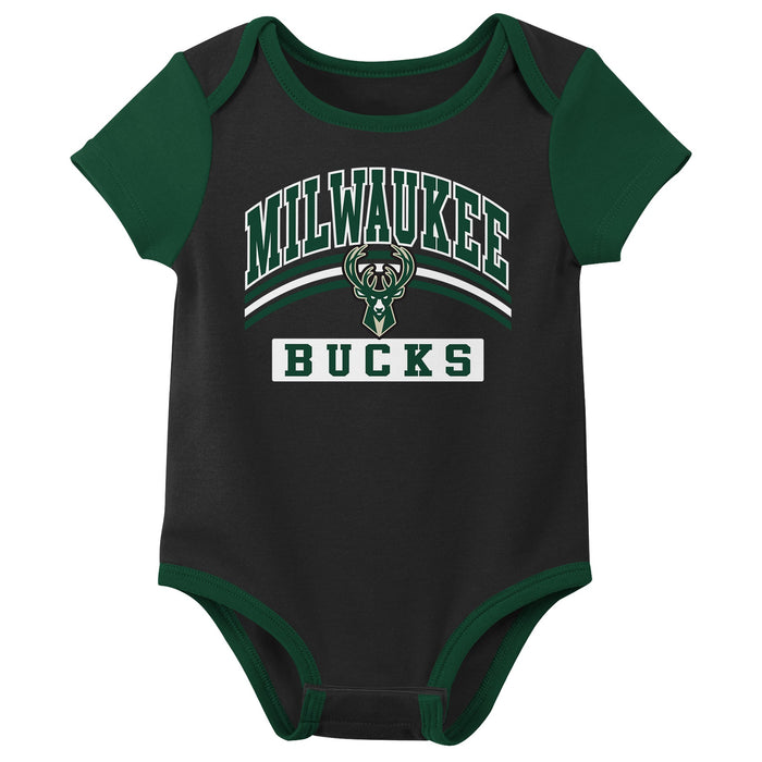 Outerstuff NBA Newborn Baby and Infant Short Sleeve Bodysuit Variety 3-Pack - Milwaukee Bucks