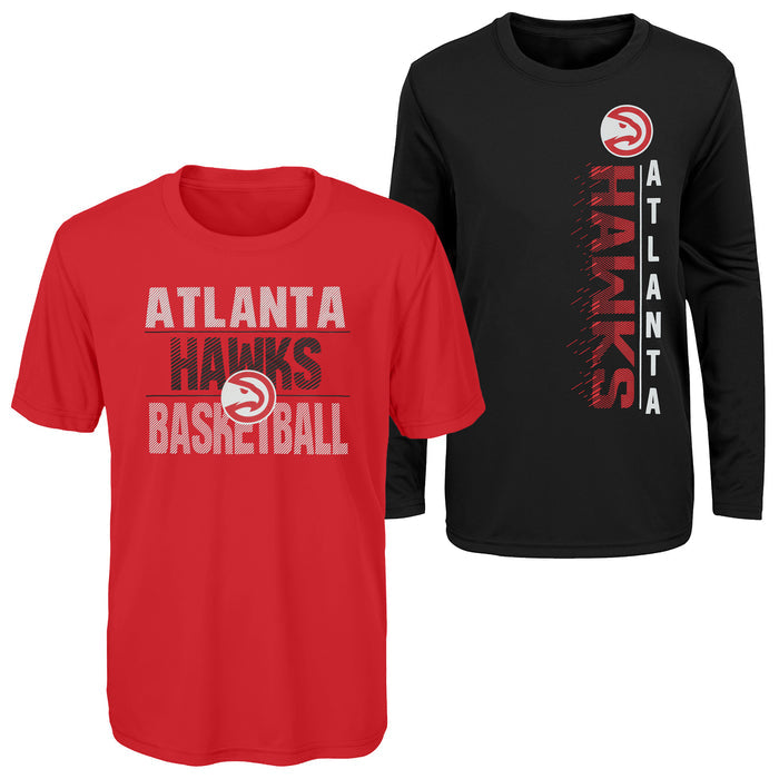 Outerstuff NBA Youth Boys Performance Long and Short Sleeve T-Shirt Combo, Atlanta Hawks