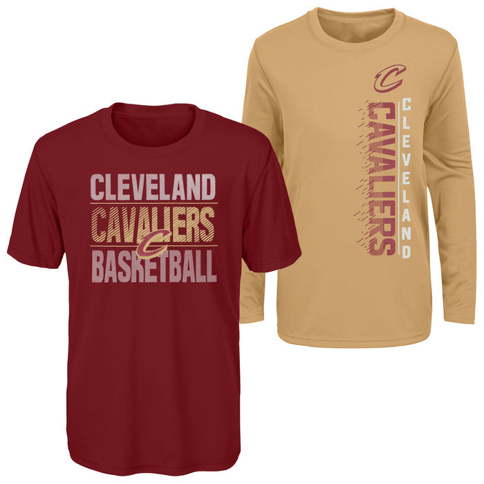 Outerstuff NBA Youth Boys Performance Long and Short Sleeve T-Shirt Combo, Cleveland Cavaliers