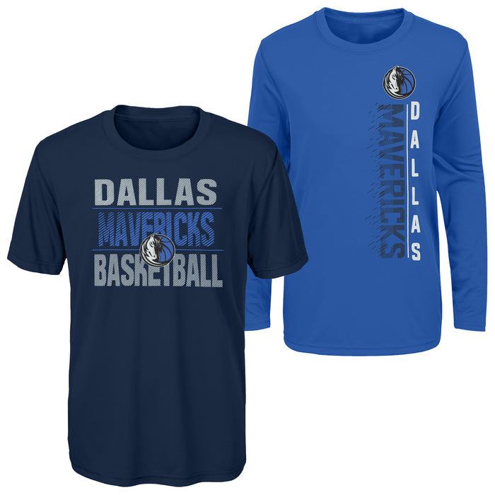 Outerstuff NBA Youth Boys Performance Long and Short Sleeve T-Shirt Combo, Dallas Mavericks