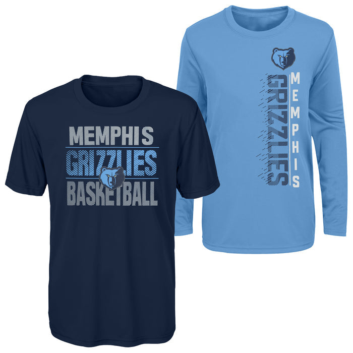 Outerstuff NBA Youth Boys Performance Long and Short Sleeve T-Shirt Combo, Memphis Grizzlies