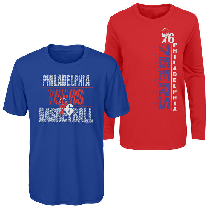 Outerstuff NBA Youth Boys Performance Long and Short Sleeve T-Shirt Combo, Philadelphia 76ers