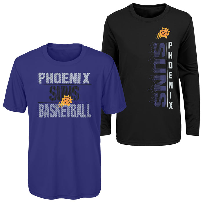Outerstuff NBA Youth Boys Performance Long and Short Sleeve T-Shirt Combo, Phoenix Suns