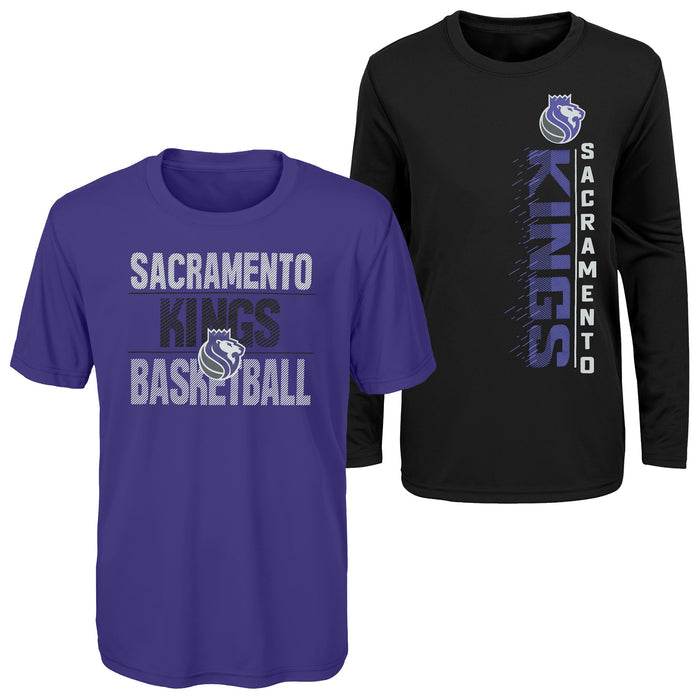 Outerstuff NBA Youth Boys Performance Long and Short Sleeve T-Shirt Combo, Sacramento Kings