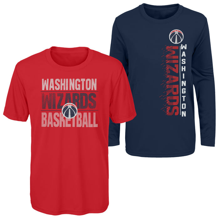 Outerstuff NBA Youth Boys Performance Long and Short Sleeve T-Shirt Combo, Washington Wizards