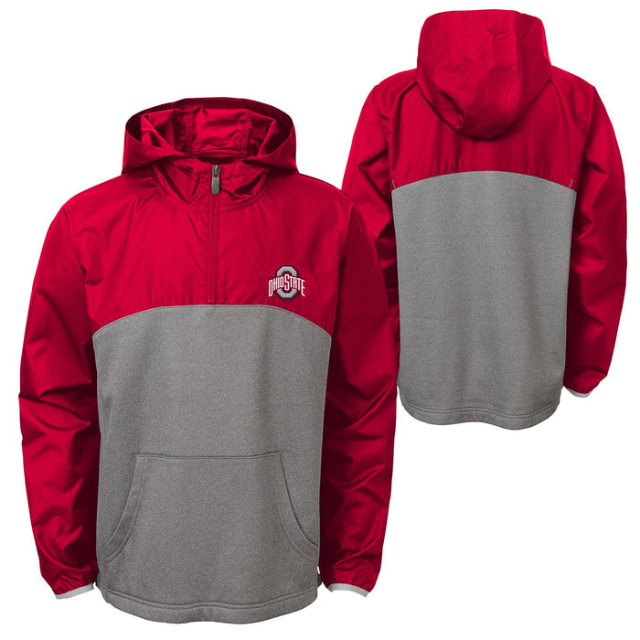 Outerstuff NCAA Ohio State Buckeyes Little Boys 1/4 Zip weatherproof performance hoodie Grey/Red