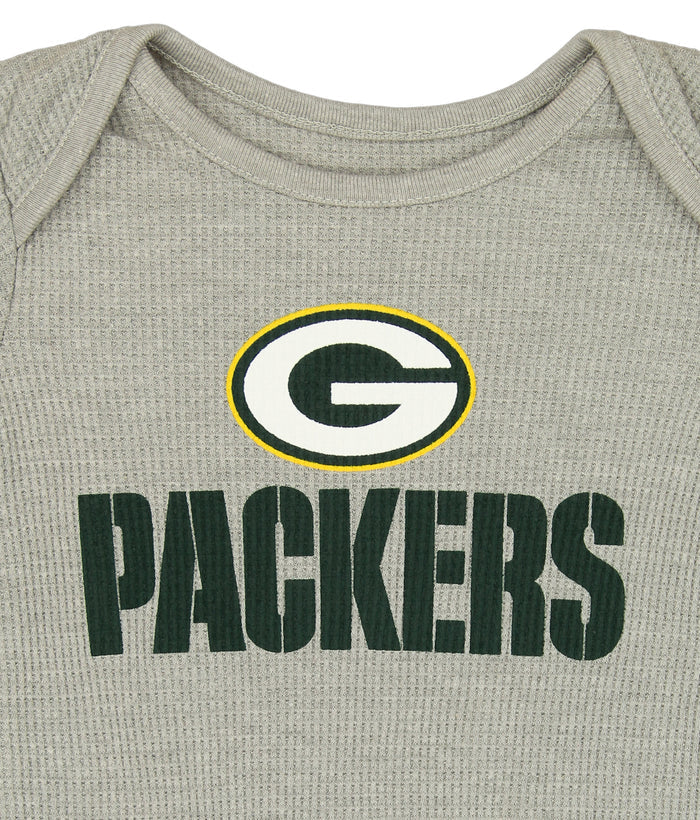 Outerstuff NFL Green Bay Packers Infant Big Fan Waffle Knit Gray Body Suit
