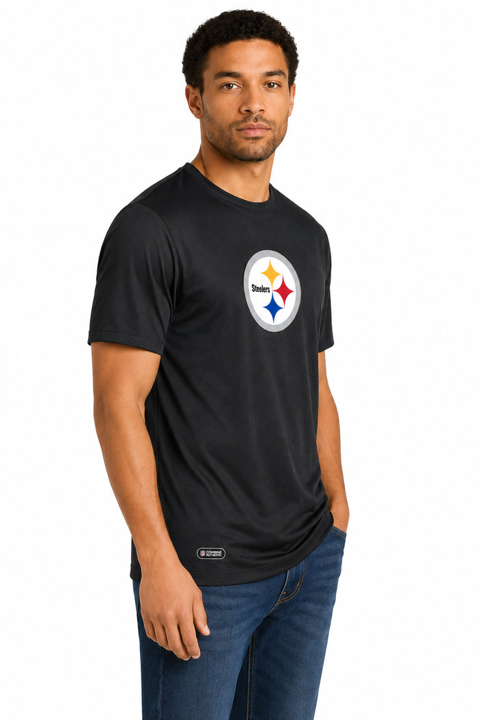 Outerstuff NFL Men's Pittsburgh Steelers Stadium Retro Short Sleeve Poly Tee Black
