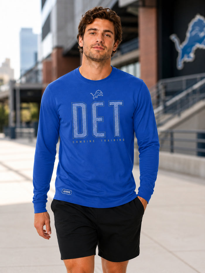Outerstuff NFL Men's Record Setter Long Sleeve T-Shirt, Detroit Lions, Blue