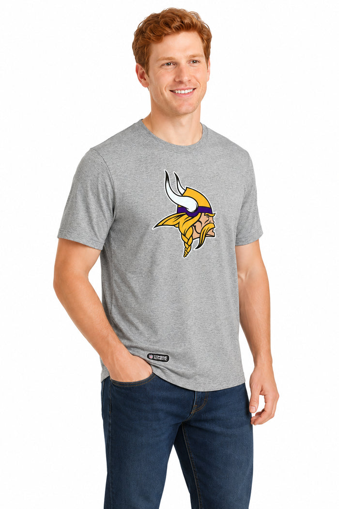 Outerstuff NFL Unisex Men's and Women's Primary Logo Short Sleeve Lightweight T-Shirt, Grey, Minnesota Vikings