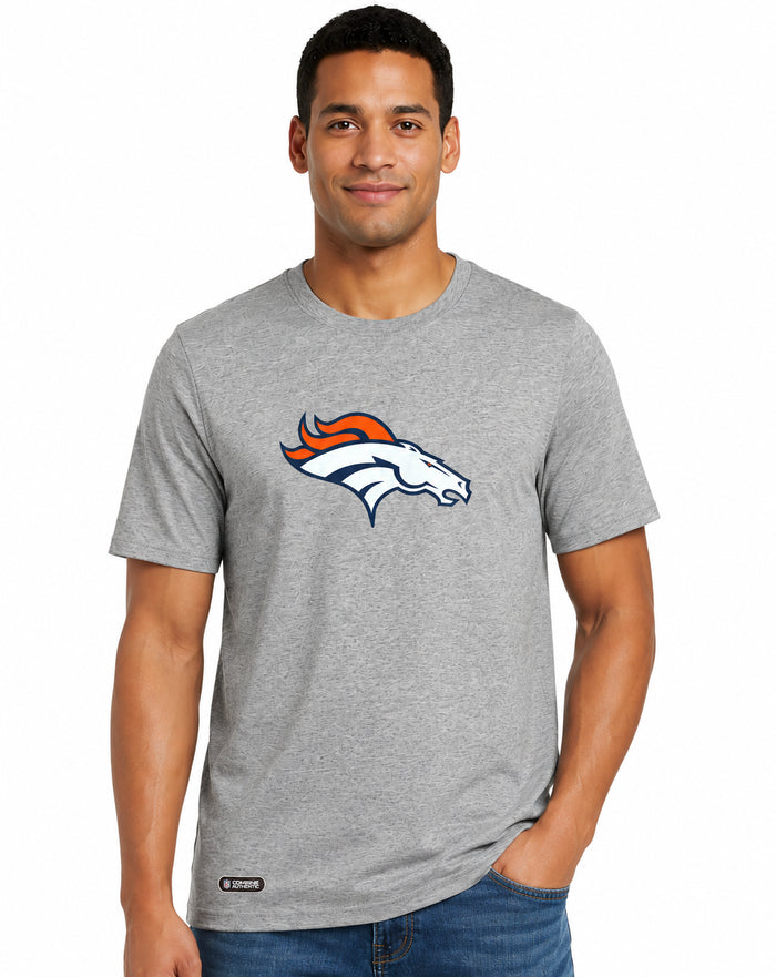 Outerstuff NFL Unisex Men's and Women's Primary Logo Short Sleeve Lightweight T-Shirt, Grey, Denver Broncos