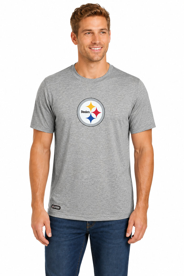 Outerstuff NFL Unisex Men's and Women's Primary Logo Short Sleeve Lightweight T-Shirt, Grey, Pittsburgh Steelers