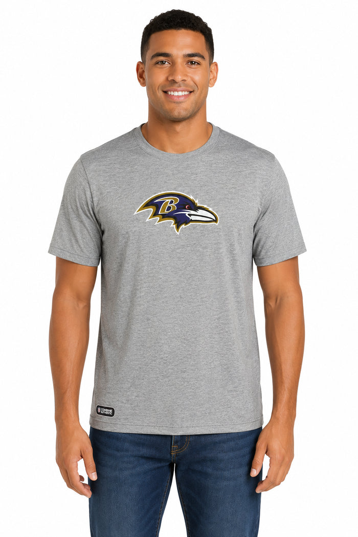 Outerstuff NFL Unisex Men's and Women's Primary Logo Short Sleeve Lightweight T-Shirt, Grey, Baltimore Ravens