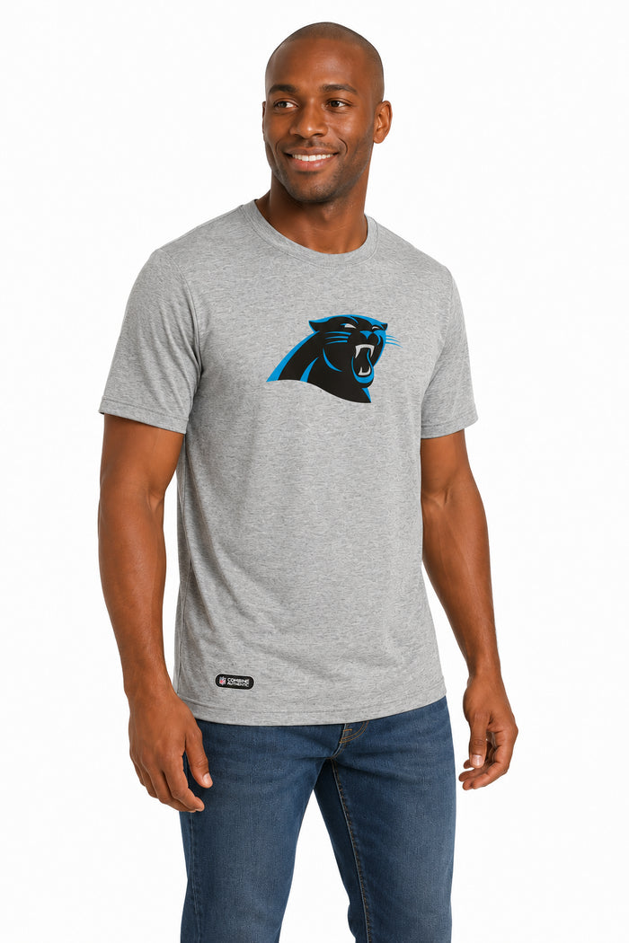 Outerstuff NFL Unisex Men's and Women's Primary Logo Short Sleeve Lightweight T-Shirt, Grey, Carolina Panthers