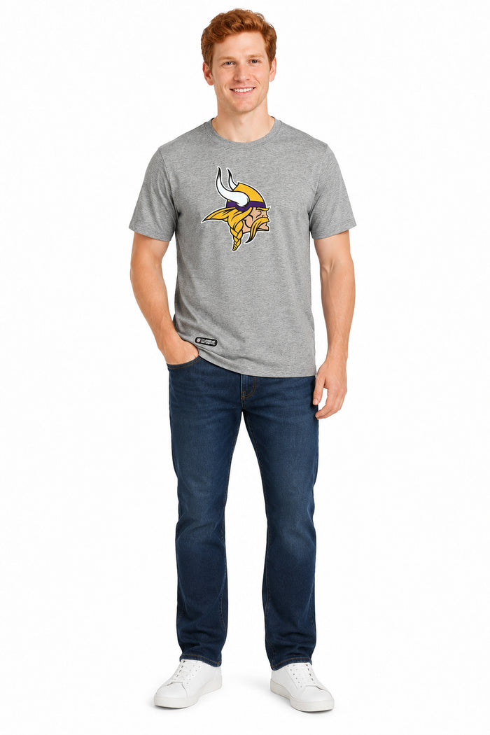 Outerstuff NFL Unisex Men's and Women's Primary Logo Short Sleeve Lightweight T-Shirt, Grey, Minnesota Vikings
