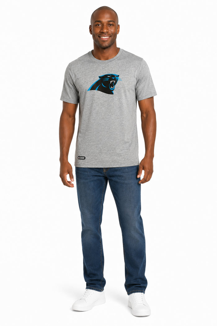 Outerstuff NFL Unisex Men's and Women's Primary Logo Short Sleeve Lightweight T-Shirt, Grey, Carolina Panthers