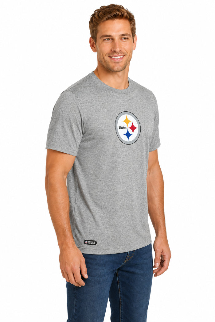 Outerstuff NFL Unisex Men's and Women's Primary Logo Short Sleeve Lightweight T-Shirt, Grey, Pittsburgh Steelers