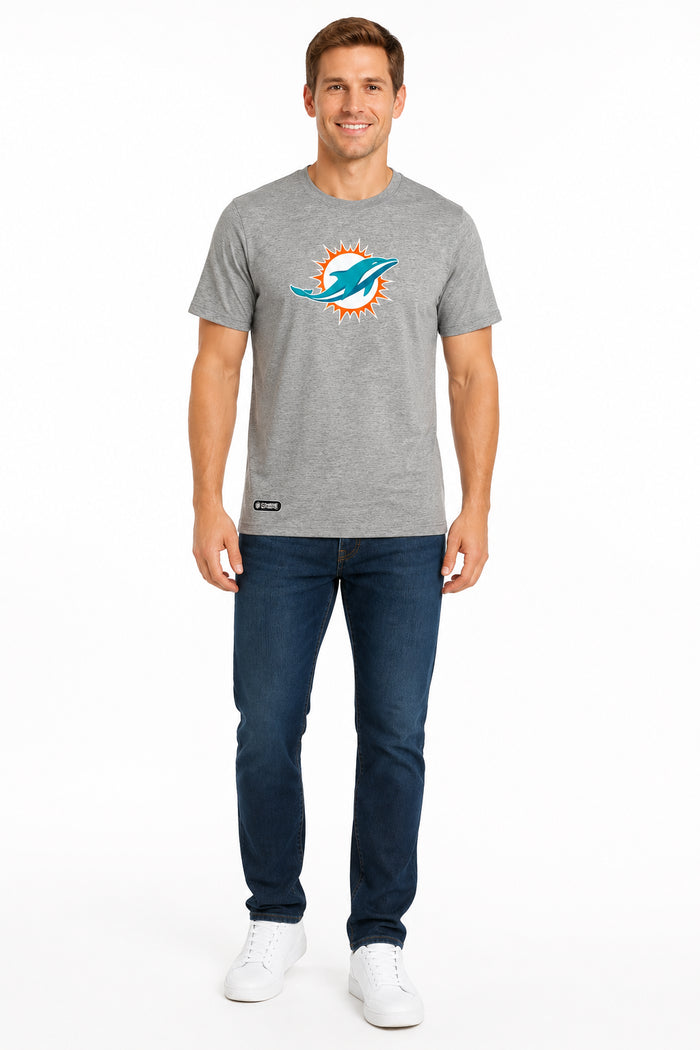 Outerstuff NFL Unisex Men's and Women's Primary Logo Short Sleeve Lightweight T-Shirt, Grey, Miami Dolphins