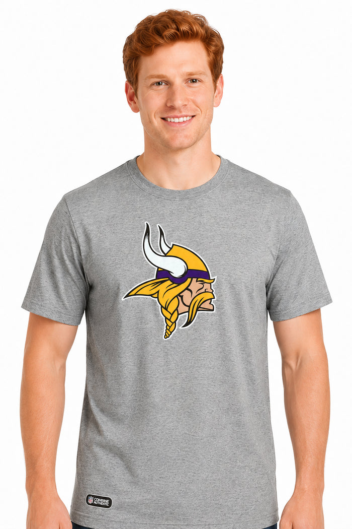 Outerstuff NFL Unisex Men's and Women's Primary Logo Short Sleeve Lightweight T-Shirt, Grey, Minnesota Vikings