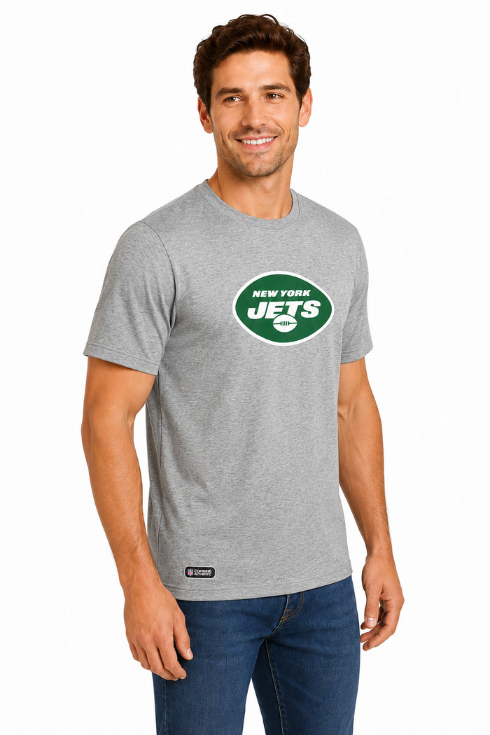 Outerstuff NFL Unisex Men's and Women's Primary Logo Short Sleeve Lightweight T-Shirt, Grey, New York Jets