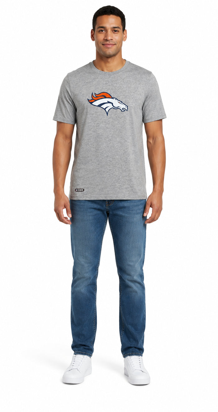 Outerstuff NFL Unisex Men's and Women's Primary Logo Short Sleeve Lightweight T-Shirt, Grey, Denver Broncos