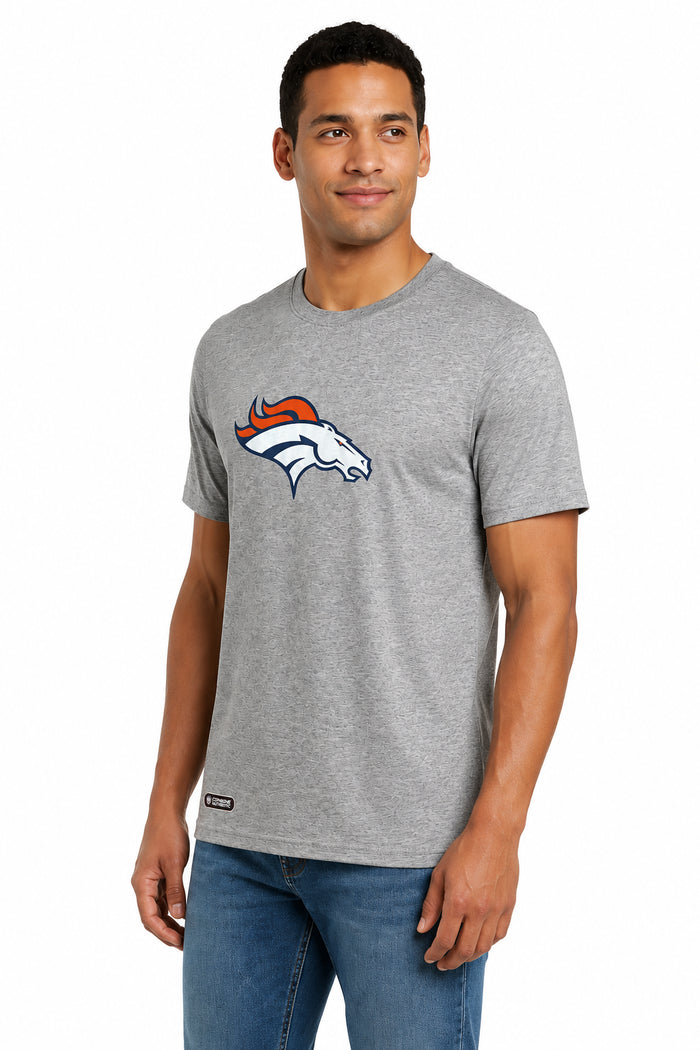 Outerstuff NFL Unisex Men's and Women's Primary Logo Short Sleeve Lightweight T-Shirt, Grey, Denver Broncos