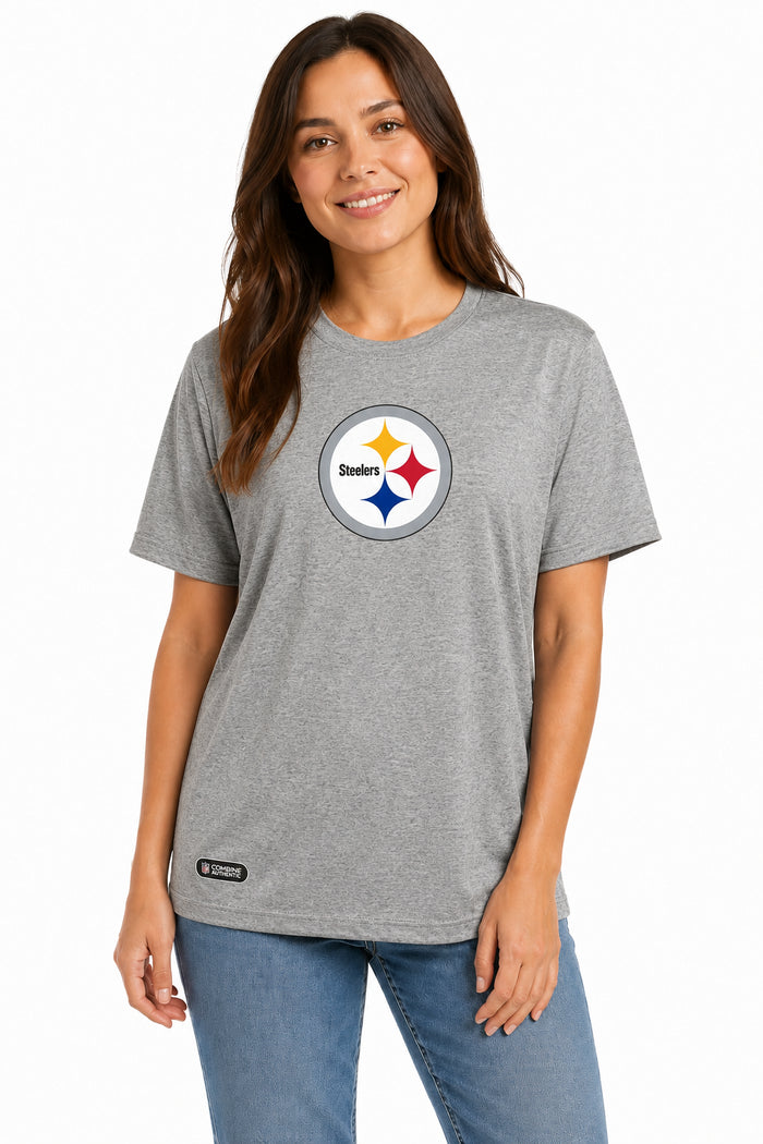 Outerstuff NFL Unisex Men's and Women's Primary Logo Short Sleeve Lightweight T-Shirt, Grey, Pittsburgh Steelers