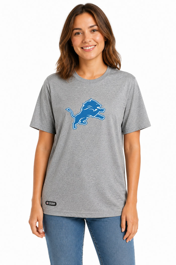 Outerstuff NFL Unisex Men's and Women's Primary Logo Short Sleeve Lightweight T-Shirt, Grey, Detroit Lions