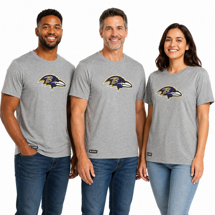 Outerstuff NFL Unisex Men's and Women's Primary Logo Short Sleeve Lightweight T-Shirt, Grey, Baltimore Ravens