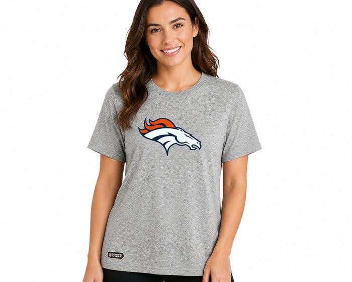 Outerstuff NFL Unisex Men's and Women's Primary Logo Short Sleeve Lightweight T-Shirt, Grey, Denver Broncos