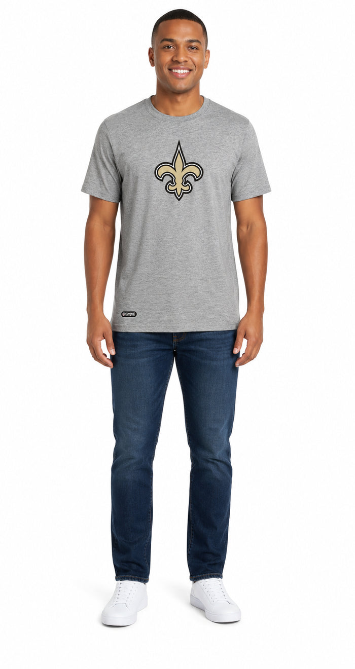 Outerstuff NFL Unisex Men's and Women's Primary Logo Short Sleeve Lightweight T-Shirt, Grey, New Orleans Saints