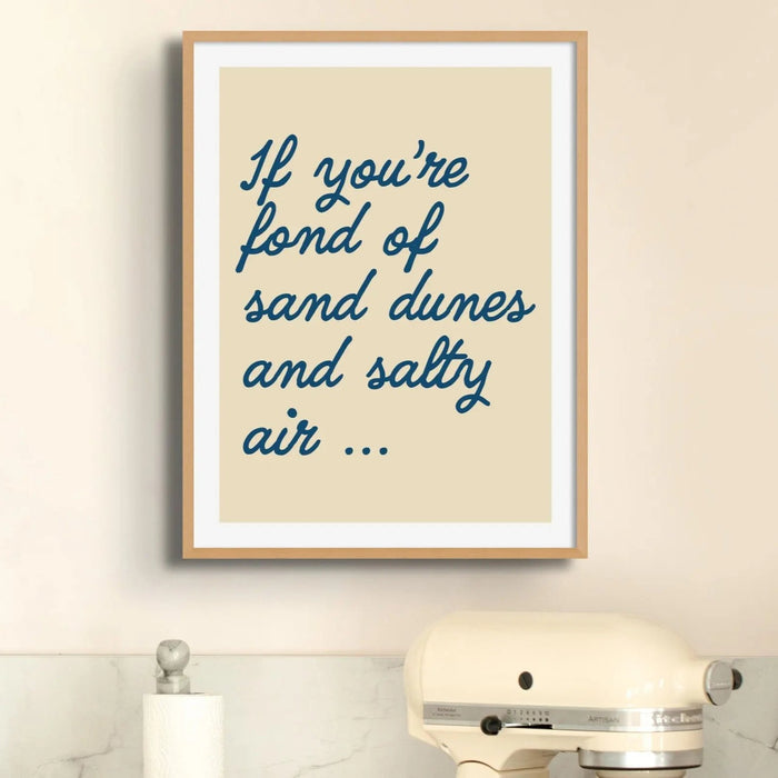 Framed typography art print of 'Salty Air' in sand colour - coastal wall art