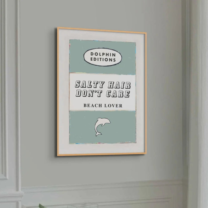 framed art print of a vintage book cover design featuring "Salty Hair" typography in Sage green.
