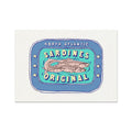 A stylized illustration of a sardine tin with the text 'North Atlantic Sardines Original' encased in a blue oval border.