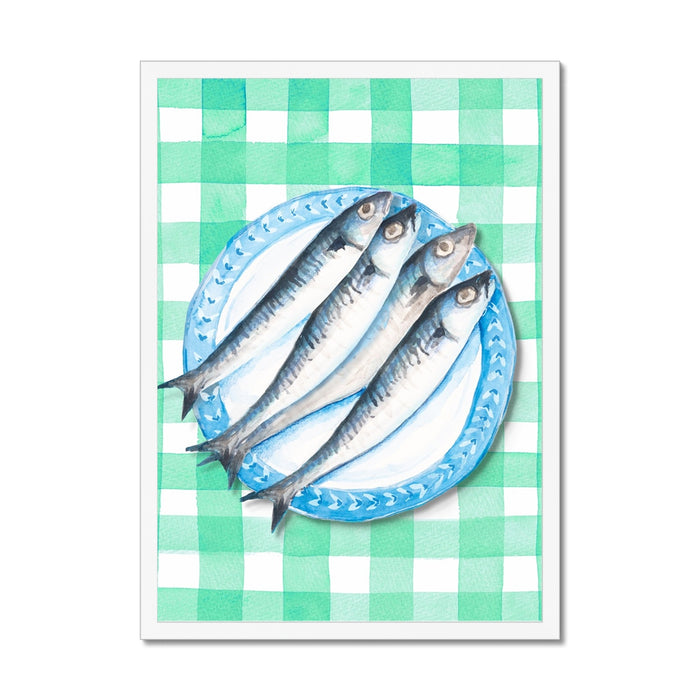 Sardine Painting on Green Gingham | Kitchen Wall Art - Unframed