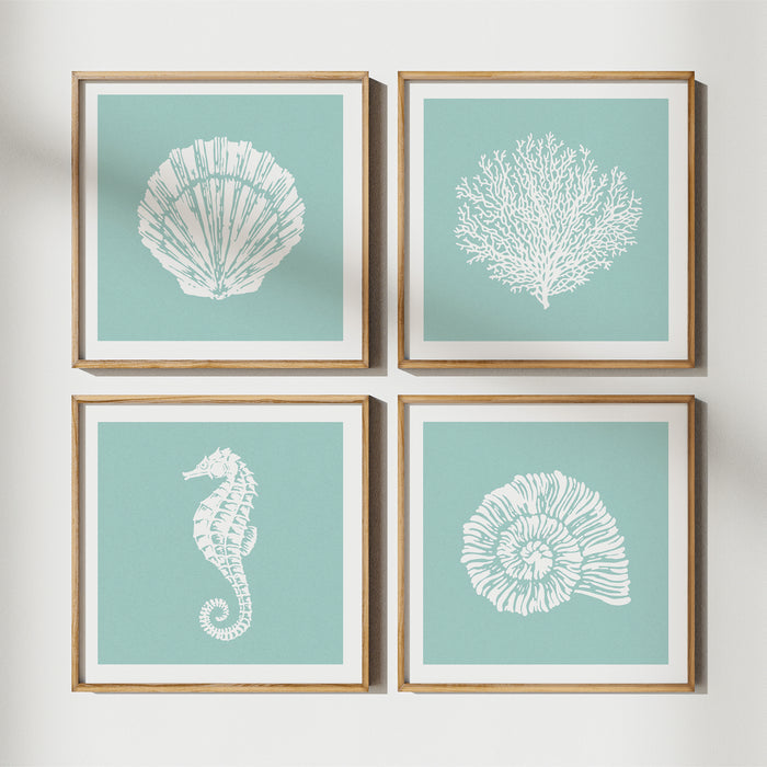 Scallop Shell Print | Graphic Shell Art Print | Aqua Blue - Unframed