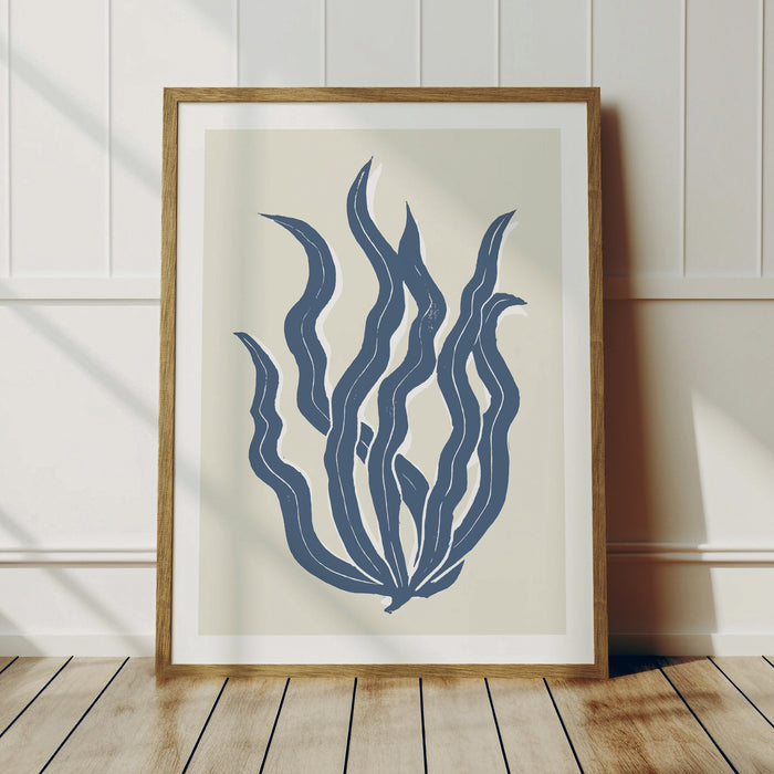 A framed abstract seaweed painting print framed with wood frame.