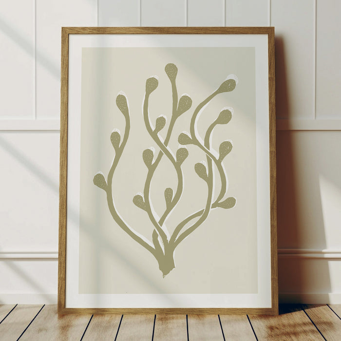 Framed lino cut seaweed print.