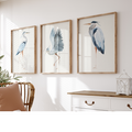 Set of Three Heron Prints - Unframed Set Beach House Art - Vintage bird paintings