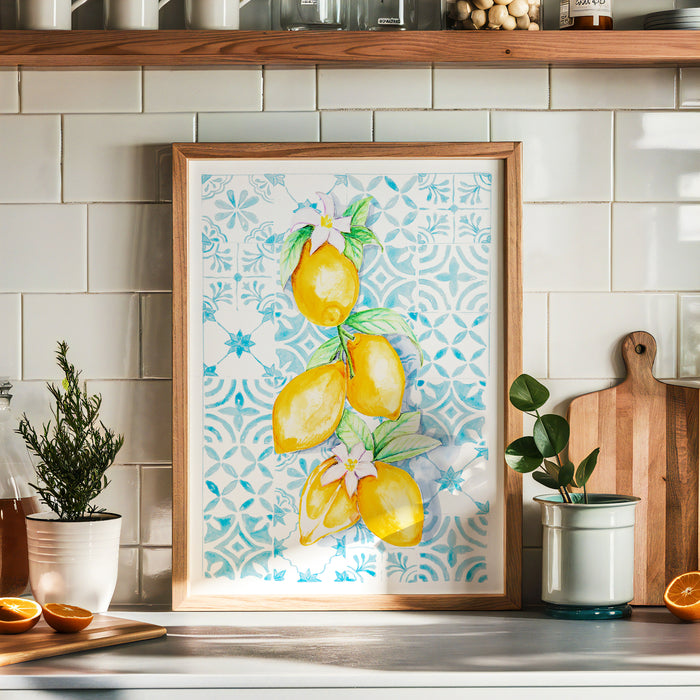 lemon painting in kitchen - framed kitchen art print