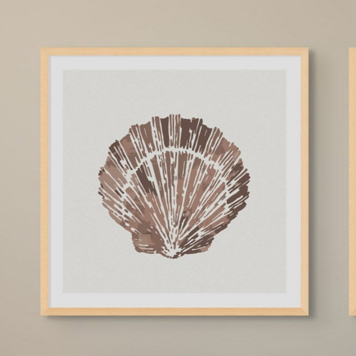 Set of Three Mocha Coral and Shell Art Prints  - Framed