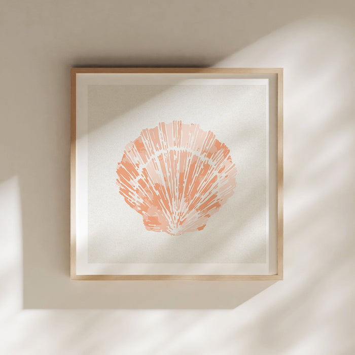 Set of Three Peach Coral and Shell Prints in Peach - Framed