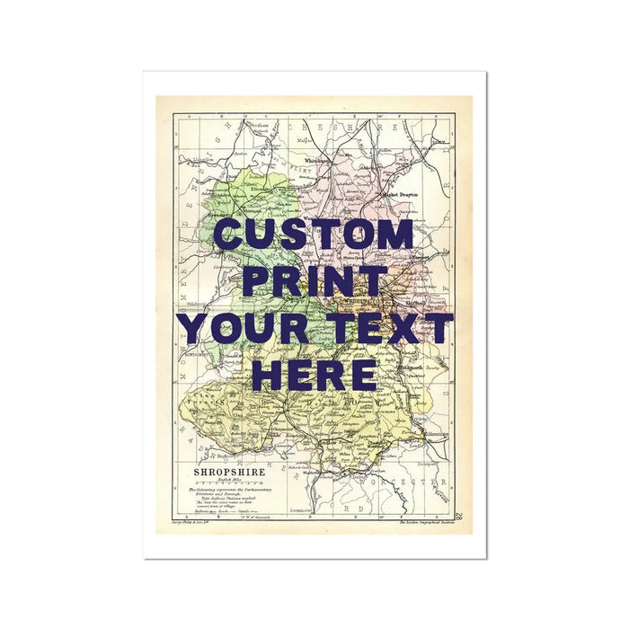 Shropshire Personalised Map Print | Map of Shropshire | Navy Hand Drawn Font - Unframed