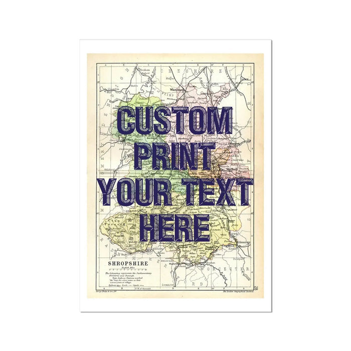 Shropshire Personalised Map Print | Map of Shropshire | Navy Vintage Font - Unframed