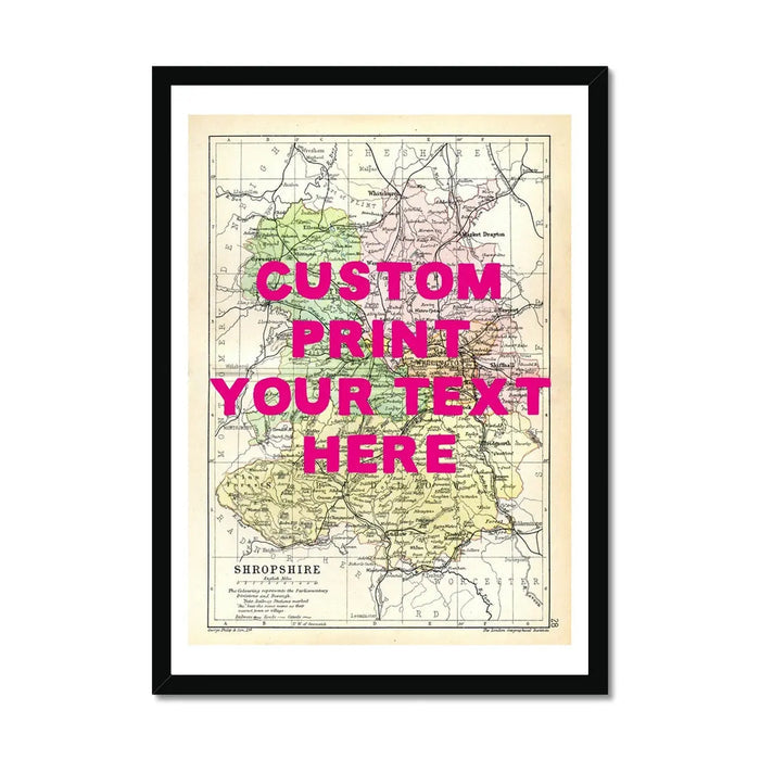 Shropshire Personalised Map Print | Map of Shropshire | Pink Hand Drawn Font - Framed